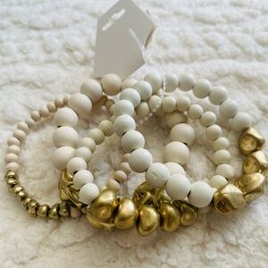 Gold and Cream Beaded Bracelets Set